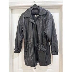 Vintage Damselle New York Genuine Leather Coat Jacket Women XS Black 80s 90s